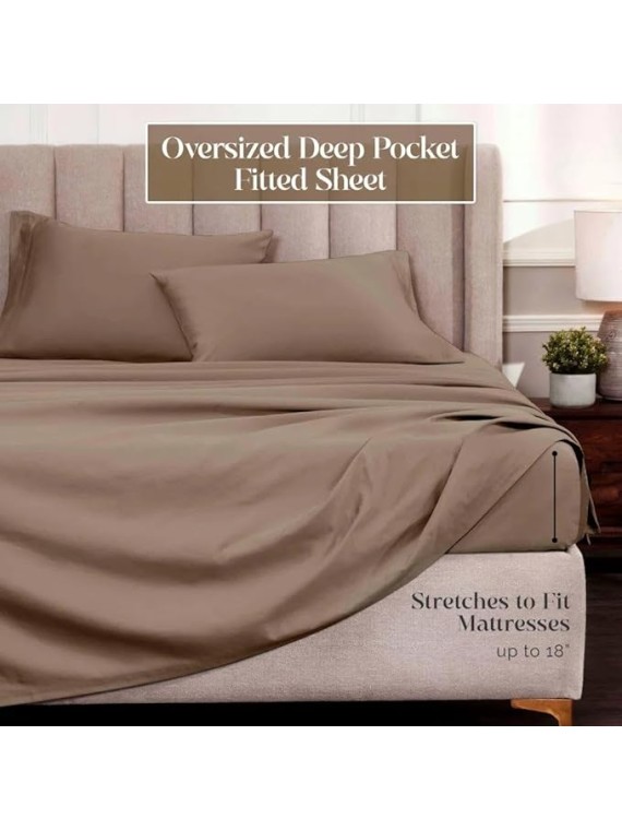 HOMECITY 100% Egyptian Cotton 1500 Thread Count Bed Sheet Set, Sateen Weave, All Season, Solid Bed Sheets, Bedding Essentials, 1 Fitted Sheet, 1 Flat Sheet, 2 Pillowcases, California King, Taupe