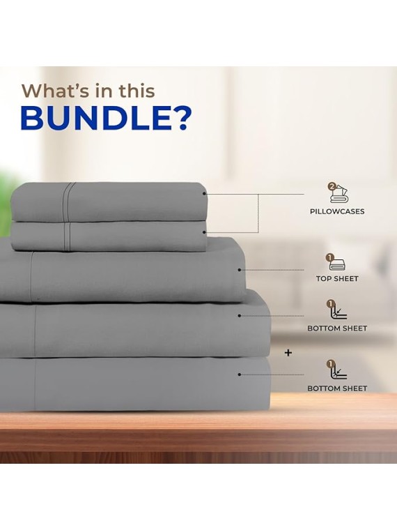 5 Piece Bedding Bundle - 1500 Thread Count Extra Long Staple Egyptian Cotton 4 Piece Sheet Set(King, Dark Grey) with a 1000 Thread Count 22 Inch Deep Pocket Matching Fitted Sheet