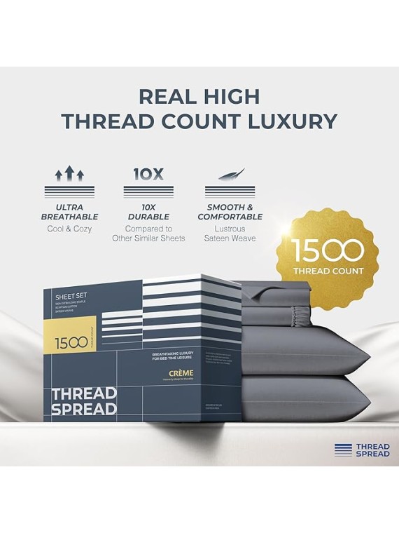 5 Piece Bedding Bundle - 1500 Thread Count Extra Long Staple Egyptian Cotton 4 Piece Sheet Set(King, Dark Grey) with a 1000 Thread Count 22 Inch Deep Pocket Matching Fitted Sheet