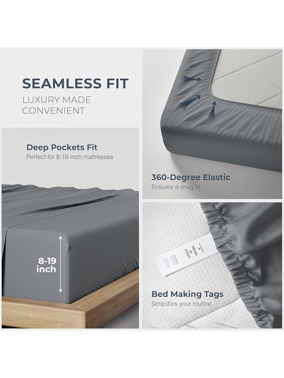 5 Piece Bedding Bundle - 1500 Thread Count Extra Long Staple Egyptian Cotton 4 Piece Sheet Set(King, Dark Grey) with a 1000 Thread Count 22 Inch Deep Pocket Matching Fitted Sheet