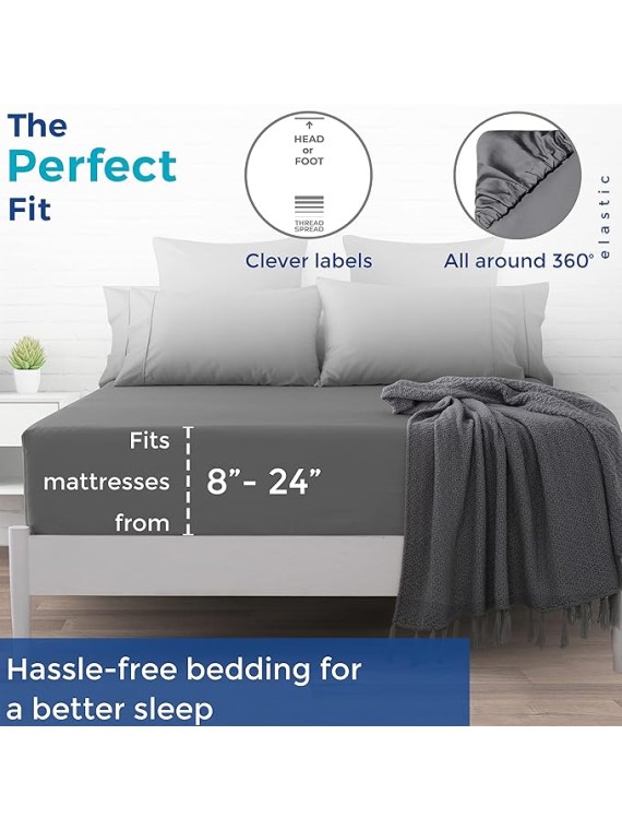 5 Piece Bedding Bundle - 1500 Thread Count Extra Long Staple Egyptian Cotton 4 Piece Sheet Set(King, Dark Grey) with a 1000 Thread Count 22 Inch Deep Pocket Matching Fitted Sheet