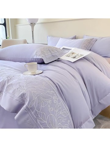 Queen Comforter Set, 160-count Long-Staple Cotton Four-Piece Bedding Set, Pure Cotton Quilt Cover, Fitted Sheet, Bedding, Duvet Cover(Color 7,Queen Size)