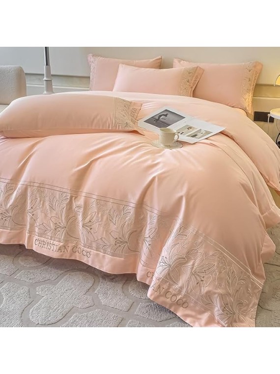 Queen Comforter Set, 160-count Long-Staple Cotton Four-Piece Bedding Set, Pure Cotton Quilt Cover, Fitted Sheet, Bedding, Duvet Cover(Color 7,Queen Size)