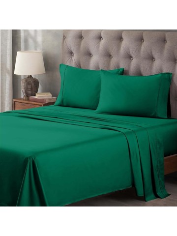 Egyptian Cotton 400 Thread Count Bed Sheet Set, 2 Elastic Deep Pocket Fitted Sheets, 1 Flat Sheet, 2 Pillowcases, Soft Bedding, Luxury Sheets, Sateen Weave, Split King Size, Green