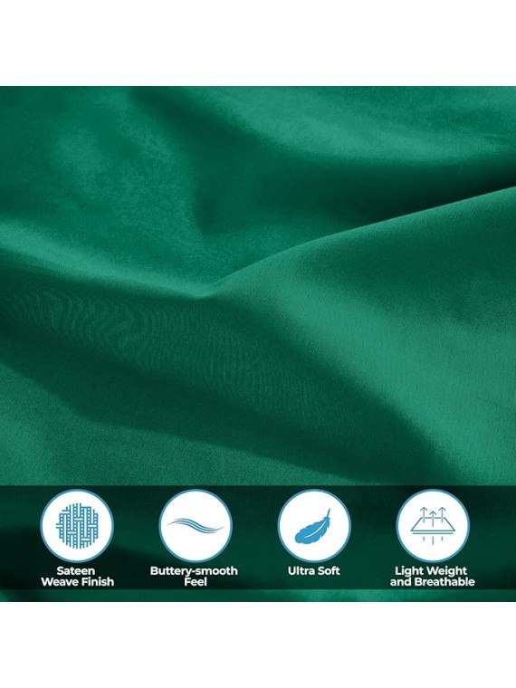 Egyptian Cotton 400 Thread Count Bed Sheet Set, 2 Elastic Deep Pocket Fitted Sheets, 1 Flat Sheet, 2 Pillowcases, Soft Bedding, Luxury Sheets, Sateen Weave, Split King Size, Green