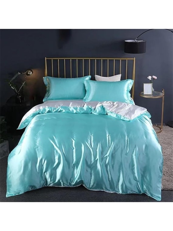 Blended Mulberry Silk Bedding Set Queen King Size Silky Duvet Cover Set with Fitted Sheet Soft Bed Linen Set