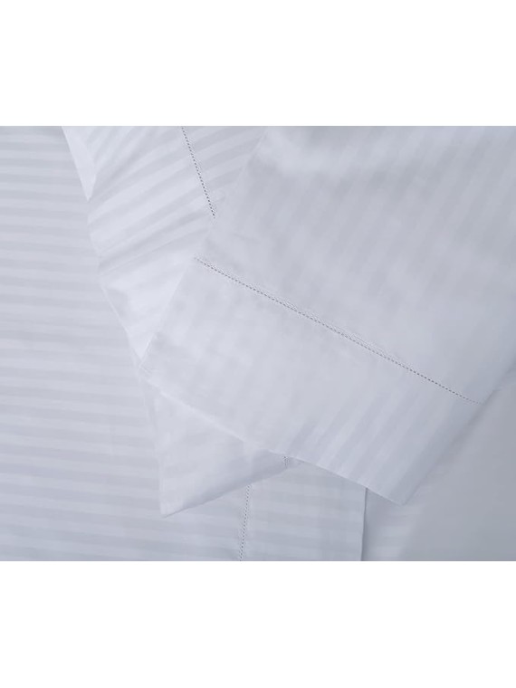 Dream Zone 1000 Thread Count PimaCott Sheet Set in 18" Deep Pocket (Queen Size, Stripe White)