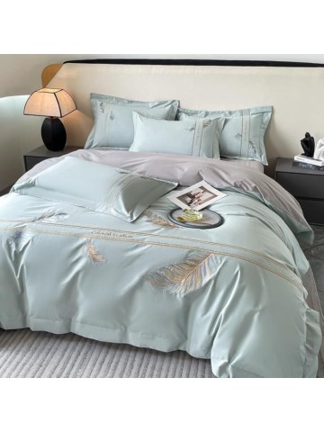 1000TC Pure Cotton Luxury Bedding Flowers Embroidery Bedding Set Duvet Cover Bed Sheet Queen Size Bed Sheet Set(D,King Size)