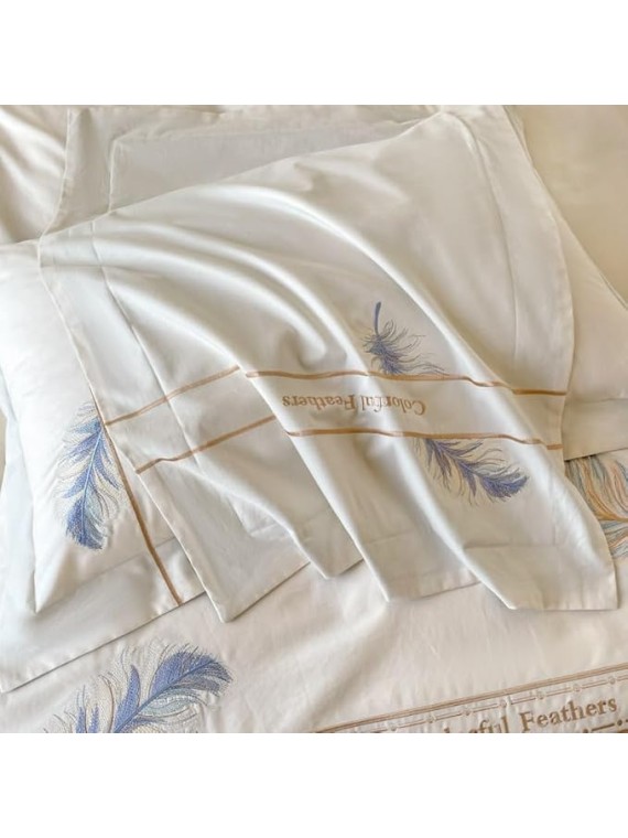 1000TC Pure Cotton Luxury Bedding Flowers Embroidery Bedding Set Duvet Cover Bed Sheet Queen Size Bed Sheet Set(D,King Size)