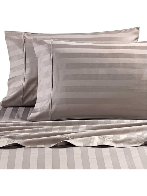 Dream Zone 500 Thread Count PimaCott Sheet Set in Queen Size (Silver Grey (Stripe)