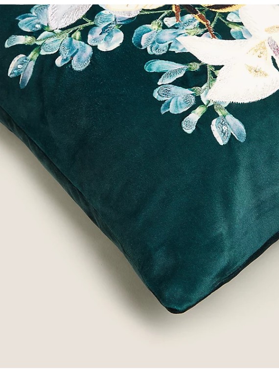 Velvet Embroidered Peacock Cushion