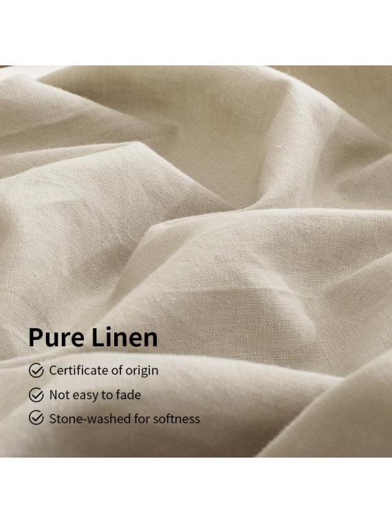 Linen Sheets Queen Size-100% Linen Bed Sheets Set Queen Size, 4Pcs Washed French Flax Linen Sheets Set with Durable Deep Pocket Fitted Sheet & Flat Sheet & 2 Pillowcases, Natural Linen Queen