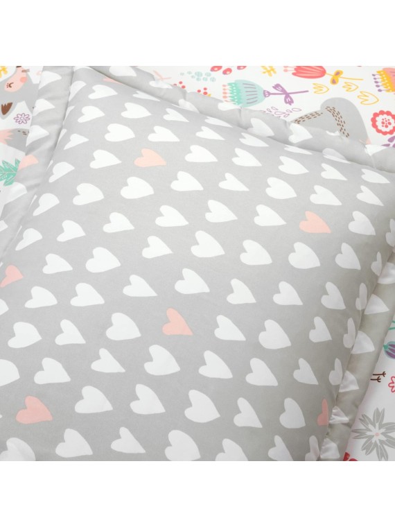 Pixie Fox Reversible Comforter Set, 5 Piece Set, Full, Pink & Gray - Kids Bedding with Sheet Set - Comforter Set for Girls - Toddler Bedding - Floral & Hearts - Woodland Bedroom Decor