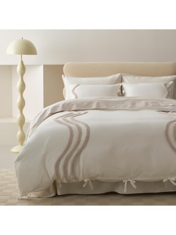 Double Stitch by Bedsure Cotton Tufted Duvet Cover Set - Boho Duvet Cover King, 300 TC Modern Duvet Cover Set King, Luxury Bedding Set, Hand Crafted in India, 1 Duvet Cover, 2 Shams, Cream