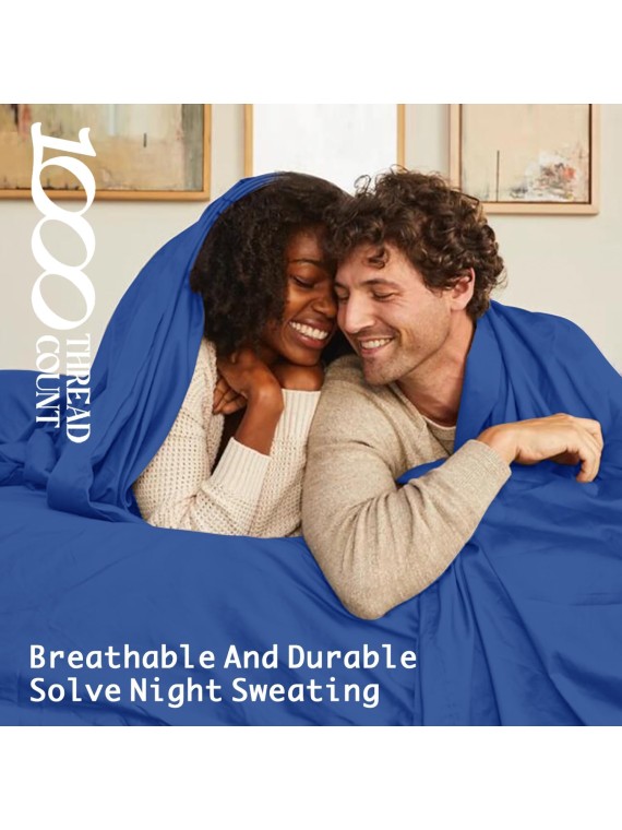 100% Egyptian Cotton Sheets King Size,1000 Thread Count Luxury Heavy Bed Sheets Set,Very Smooth Soft with 18" Deep Pocket Sheets 4 Pc Sets(Ocean Blue, King)